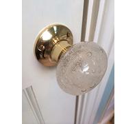 Beautiful Pair of Large Contemporary/Retro Round Clear Smooth Bubble Glass Brass Mortice Door Knobs/Handles PL