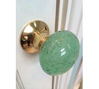 Beautiful Pair of Large Contemporary/Retro Round Mint Green Smooth Bubble Glass Brass Mortice Door Knobs/Handles PL