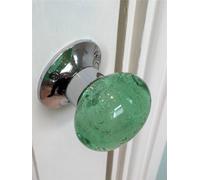 Beautiful Pair of Large Green/Mint Contemporary/Retro Round Smooth Bubble Glass Chrome Mortice Door Knobs/Handles