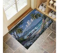 Beautiful Palm Trees And Wildflowers Doormat Indoor, Sky Blue Washable Soft Door mat Dirt Non-Slip Machine washable Rug Floor For Inside Entryway Bedroom,