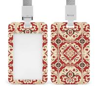 Beautiful Pattern Id Badge Holder with Lanyard, Clear Vertical Card Protector Waterproof, Breakaway Safety Neck Strap, Heavy Duty Name Tag Holder for Nurse Teacher Officer Staff Women Men