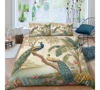 Beautiful Peacock 3D Printed Indian Miniature Art Style Duvet Cover Set,Microfibre Bedding Sets with Pillowcase Comforter Cover for Children Kids Boys Girls Double(200x200cm)