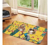 Beautiful Peacock Absorbent Leather Pet Tablecloth Non-Slip Dining Pad For Puppy Kitten Food Water Bowls