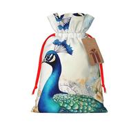 Beautiful Peacock And Floral Christmas Drawstring Gift Bags Reusable Christmas Wrapping Bag W/Tags 4.7x6.9 Inch Xmas Treat Pouch Goody Bags Candy Treat Bag For Xmas Holiday Presents Party Favor
