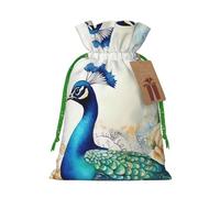 Beautiful Peacock And Floral Christmas Drawstring Gift Bags Reusable Christmas Wrapping Bag W/Tags 4.7x6.9 Inch Xmas Treat Pouch Goody Bags Candy Treat Bag For Xmas Holiday Presents Party Favor