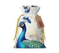 Beautiful Peacock And Floral Christmas Drawstring Gift Bags Reusable Christmas Wrapping Bag W/Tags 4.7x6.9 Inch Xmas Treat Pouch Goody Bags Candy Treat Bag For Xmas Holiday Presents Party Favor