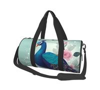 Beautiful Peacock and Floral Duffle Bag for Women Men Personal Item Travel Bags Canvas Weekender Overnight Bags Lightweight Sports Tote Gym Bag Carry On Luggage Bag, Black, One Size