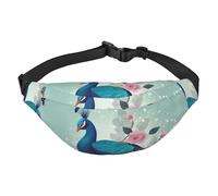Beautiful Peacock and Floral Fanny Pack for Men Women Belt Bag Fashion Waist Bag Everywhere Crossbody Bag Wallet Hip Bum Bag with Adjustable Strap Waterproof Chest Bag for Travel Hiking Sports, Black,