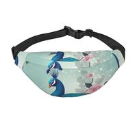 Beautiful Peacock and Floral Fanny Pack for Men Women Crossbody Waist Bag Everywhere Belt Bag Wallet Hip Bum Bag with Adjustable Strap Casual Chest Bag for Outdoor Hiking Cycling, Black, One Size