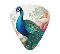 Beautiful Peacock and Floral Print Guitar Picks 12-Pack - Assorted Thickness Picks (0.46mm, 0.71mm, 0.96mm) with Storage Box & Assorted Unique Design for Acoustic, Electric, Bass, and Ukulele Players