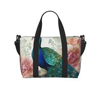 Beautiful Peacock and Floral Print Travel Duffel Bag, Lightweight Water-Resistant Weekender Spacious Gym & Travel Bag for Men, Women & Teens
