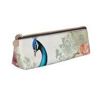 Beautiful Peacock and Floral Printed Leather Pencil Case Triangle Pen Pencil Pouch Office Large Pencil Bag Stationery Box for Men Women Teens Students