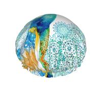 Beautiful Peacock and Floral Printed Reusable Bathing Cap, Dual Layer Hair Cover For Long Thick Hair, 10.6in Headgear