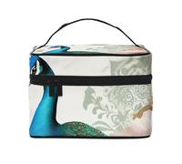Beautiful Peacock and Floral Printed Travel Makeup Bag Spacious Portable Cosmetic Organiser with Handle, Large Capacity Toiletry Bag, Gift for Women Girls