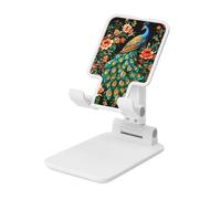 Beautiful Peacock Colorful Flowers Foldable Cell Phone Stand Adjustable Angle Height Desktop Portable Cellphone Cradle Compatible With All Smartphone White-Style