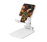 Beautiful Peacock Colorful Flowers Vintage Foldable Cell Phone Stand Adjustable Angle Height Desktop Portable Cellphone Cradle Compatible With All Smartphone White-Style
