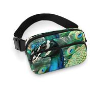 Beautiful Peacock Fanny Pack for Women Men Waist Bag Belt Bag Adjustable Casual Bag for Travel Sports Hiking, white, 7.9x5.1inches