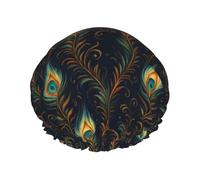 Beautiful Peacock Feather Shower Cap Waterproof Reusable Double Elastic Daily Bath L