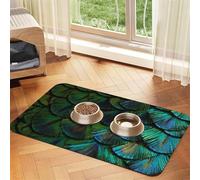 Beautiful Peacock Feather,Waterproof Pet Feeding Mat,PU Leather Placemats for Cat Dog Water Bowl,Food Mats,40x60cm