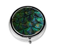 Beautiful Peacock FeatherMeta Pill Box 3 Compartment Medicine Case,Portable Organizer
