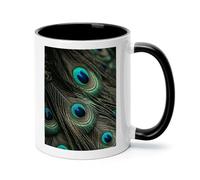 Beautiful Peacock Feathers Ceramic Coffee Mug with Handle 11 Ounces, Porcelain Mug Coffee Cup Tea Mug Water Cup Ideal for Coffee,Tea,Latte,Cappuccino,Microwave & Dishwasher Safe Unique Gift Cup