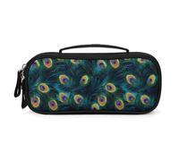 Beautiful Peacock Feathers Pencil Pen Case Cosmetic Bag | Portable Pen Box for Adults Makeup Pouch Holder Organizer with Handle