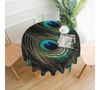 Beautiful Peacock Feathers Printed Round Tablecloth,Dust-Proof Wrinkle Resistant Table Cover Washable Polyester Table Cloth For Kitchen Dining Room Farmhouse Picnic Indoor Outdoor(Round 60 Inch)