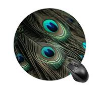 Beautiful Peacock Feathers Round Mouse Pad, Non-Slip Rubber Base Waterproof Washable, Computer Mouse Mat for Office Gaming Studying, Premium-Textured Durable Portable Circle Mousepad for Desktop PC No
