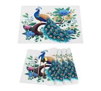 Beautiful Peacock Floral Vinyl Placemats Set of 4 for Dining Tables,Kitchen Table Mats Heat Resistant Washable Wipeable PVC Place Mat