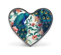 Beautiful Peacock Flowers Badges Heart with Button Design, Personalized Picture Pin Brooches, Heart Badge Holders for Decorate Hat Shirt Clothing Bag Accessories