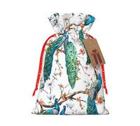 (Beautiful Peacock Flowers) Burlap Gift Bags With Drawstring, M Size Holiday Present Goody Bags For Xmas Party