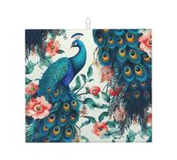 Beautiful Peacock Flowers Dish Drying Mat for Kitchen Counter Super Absorbent Microfiber Drainer Mats Large Size Dish Drying Pad Quick Drying Dish Rack Pad 18"x 16"