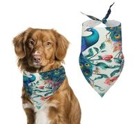 Beautiful Peacock Flowers Dog Bandanas Cute Soft Cotton Puppy Scarves Washable Daily Summer Durable Triangle Reversible Bibs Suitable for Small Medium Large Dogs and Cats