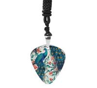 Beautiful Peacock Flowers Guitar Pick Necklace Exquisite Titanium Steel Personalized Necklaces Cool Pendant Necklaces Fashion Guitar Pick Holder Necklace Unique Gifts for Adult