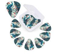 Beautiful Peacock Flowers Guitar Picks 12 Pack Personalized Plectrums with Organizer Storage Box, Colorful Celluloid Guitar Plectrum Includes Thin, Medium, Heavy Picks for Acoustic Guitar Bass Picks