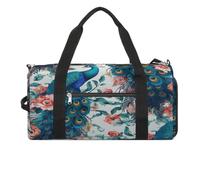 Beautiful Peacock Flowers Gym Bag,Waterproof Travel Duffle Bag with Shoe Wet Compartment Tactical Backpack Large Capacity Weekender Overnight Bags for Sports Fitness