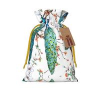 Beautiful Peacock Flowers Print Drawstring Pouches For Gifts,Reusable Fabric Gift Bags,For Holiday And Party Presents