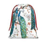Beautiful Peacock Flowers Print Drawstring Present Bag Wrapping Reusable Bag Present Wrap Bags for Christmas