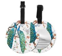 Beautiful Peacock Flowers Print,Luggage Tags Pu Leather Name Tag Travel Suitcase Identifier ID Tags Durable Baggage Label 2 pcs