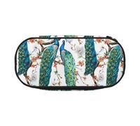 Beautiful Peacock Flowers Print Pencil Case Spacious Pen Pouch Zipper High Capacity Makeup Tools Office Supplies, Black, One Size, Cute