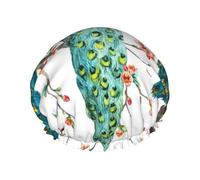 Beautiful Peacock Flowers Print,Shower Cap Nightcap Double Layer Waterproof Elastic Bath Cap Reusable Hair Cap