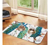 Beautiful Peacock Flowers Print,Waterproof Pet Feeding Mat,PU Leather Placemats for Cat Dog Water Bowl,Food Mats,40x60cm