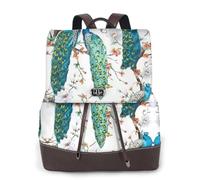 Beautiful Peacock Flowers Print Women Fashion Backpack Ladies Pu Leather Backpacks Handbag Waterproof Rucksack Travel Backpack with Flap