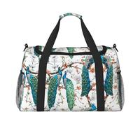 Beautiful Peacock Flowers Print Womens Sports Bags Travel Bag - Gym Tote Bag with Compartment,Duffel Bags for Men,Ladies Holdall,Carry On Weekend Travel Handbags for Women