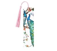 Beautiful Peacock Flowers Print Wooden Bookmark Bookmarks with Tassels Book Marks for Reading Hardcover Books Notebooks