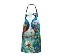 Beautiful Peacock Flowers Printed Chef Apron for Men Women Adjustable Bib Apron Funny Cooking Aprons with Pockets
