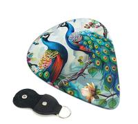 Beautiful Peacock Flowers Printed Guitar Picks, 6 Pack with Leather Keychain Pick Holder - 0.46mm, 0.71mm, 0.96mm Assorted Thickness for Acoustic Ukulele, Electric Guitar, Acoustic Guitar, Bass