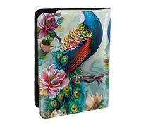 Beautiful Peacock Flowers Printed Passport Holder - 6.5 x 4.5 Inch RFID Blocking Travel Wallet,Stylish Passport Cover,Lightweight Document Organizer for Cards