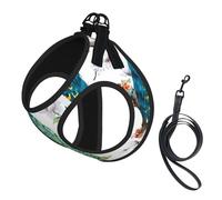 Beautiful Peacock Flowers Printing Dog Summer Harness With Leash Set,Adjustable And Reflective Step-In Puppy Pet Vest Harnesses