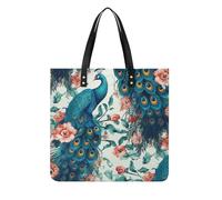 Beautiful Peacock Flowers PU Leather Tote Bag for Women Work Large Capacity Shoulder Bag Top Handle Purses And Handbags